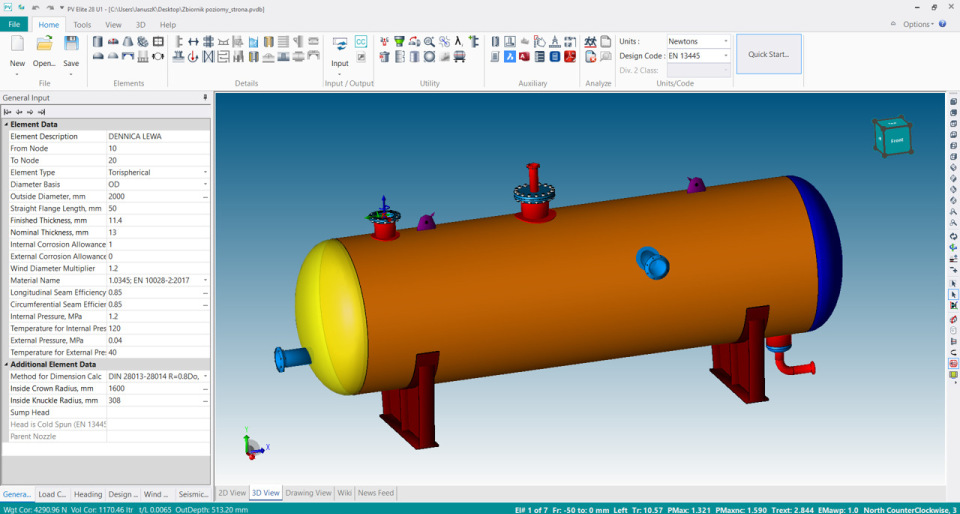 Model zbiornika w programie PV Elite do analizy metodą DBF